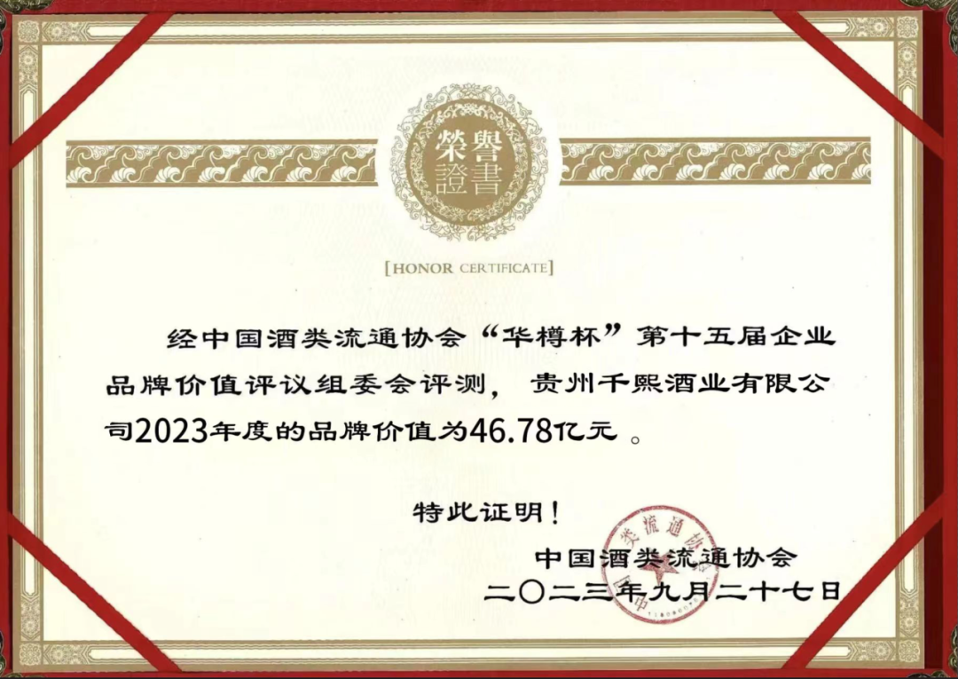 酒业奥运喜报∣千熙酱酒斩获2023年度“华樽杯”双料奖，品牌价值46.78亿！(图5)